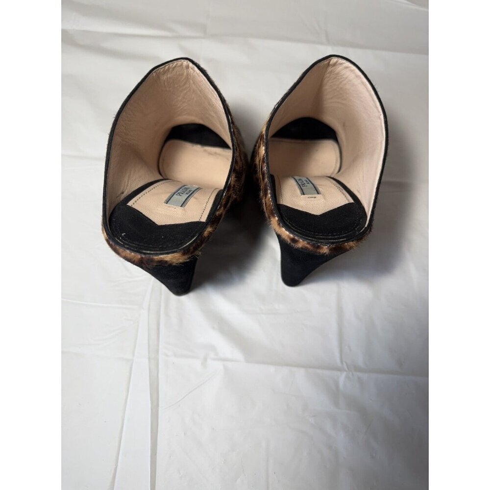 PRADA St Leopardo Miele Moro Leopard Calf Hair Wedge Slides - Picture 7 of 16